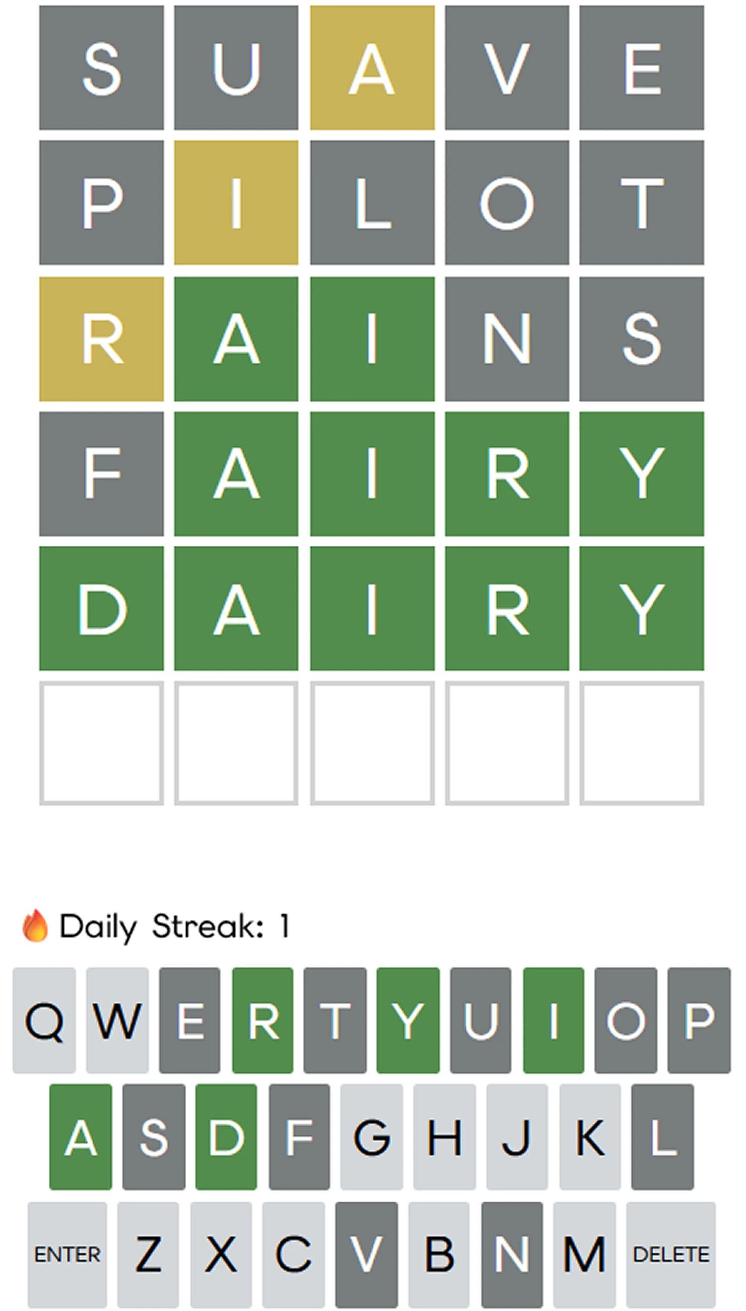 A picture of Vetles Wordle app.
